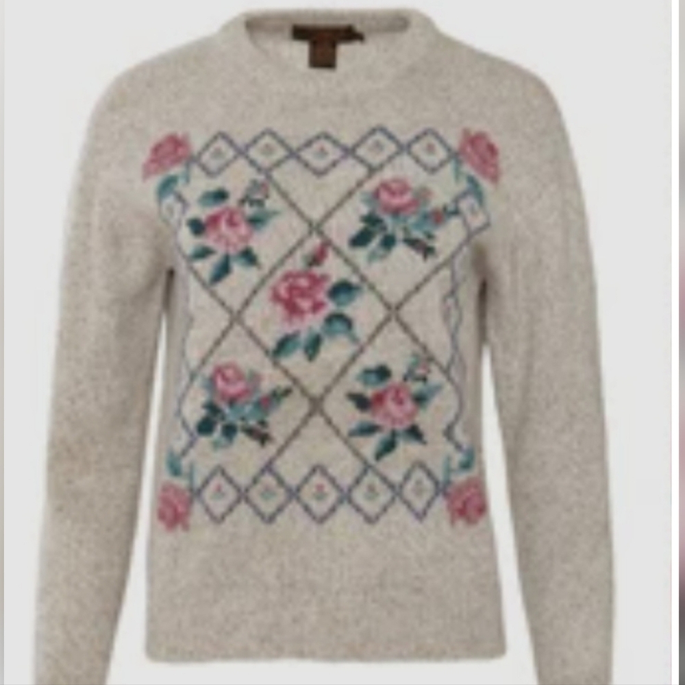 Eddie Bauer Vintage 90s Wool Blend Floral Knit Sweater Crewneck Woman's Size Med